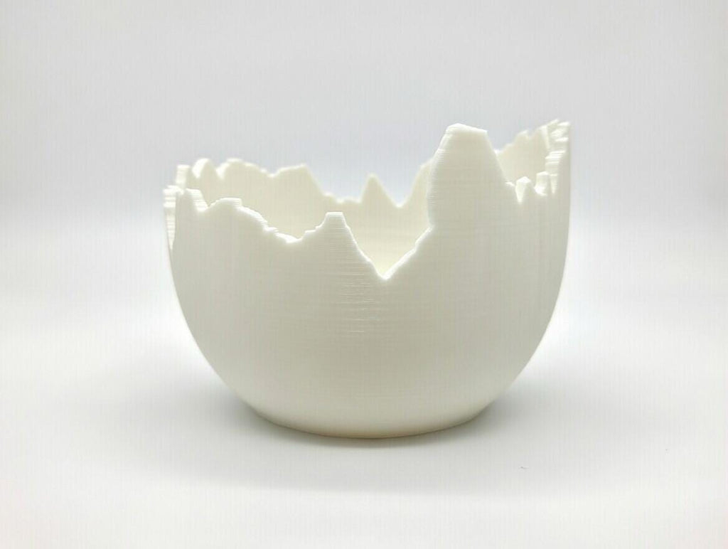 3D Printed Cracked Egg Planter – Modern Shell Bowl, Desk Organizer Tray