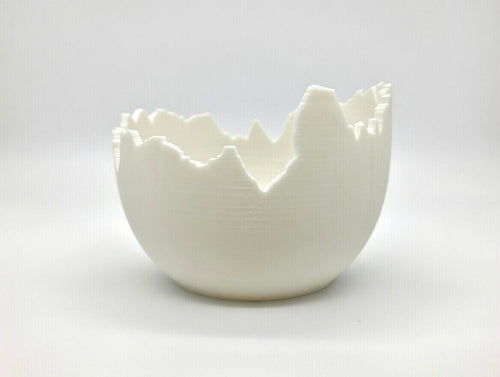 3D Printed Cracked Egg Planter – Modern Shell Bowl, Desk Organizer Tray
