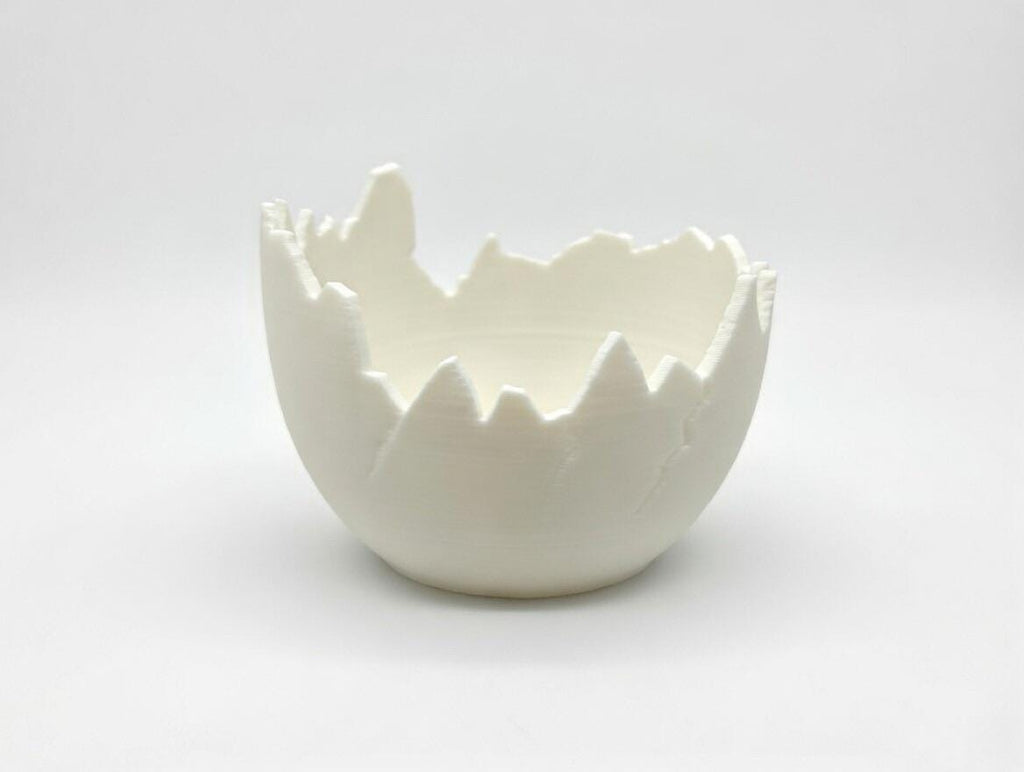 3D Printed Cracked Egg Planter – Modern Shell Bowl, Desk Organizer Tray