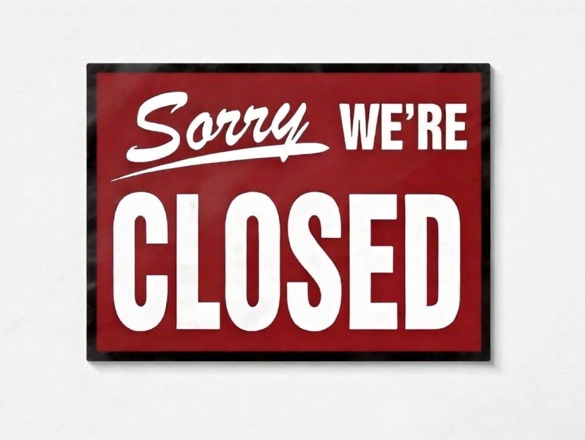 Personalized Sorry We're Closed Sign | Vintage Red Shop Decor