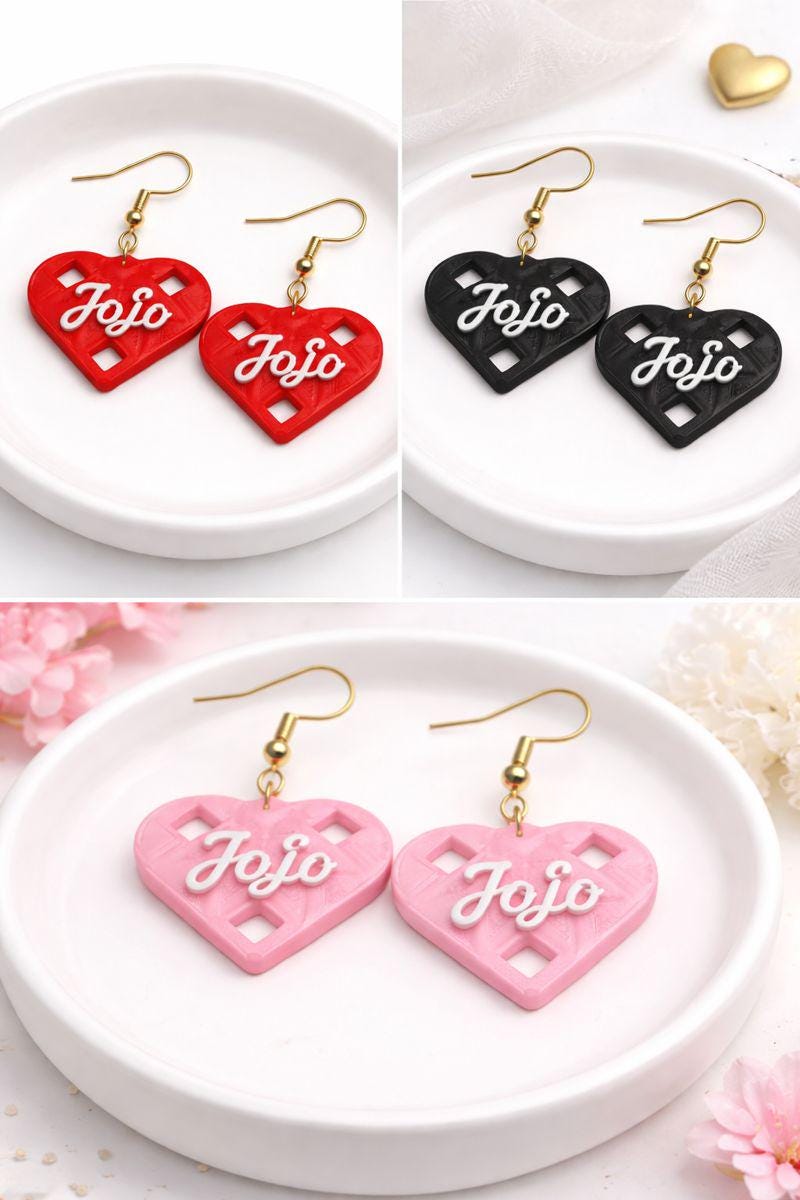 Personalized Heart Earrings – Custom Text, Handmade Valentine's Gift
