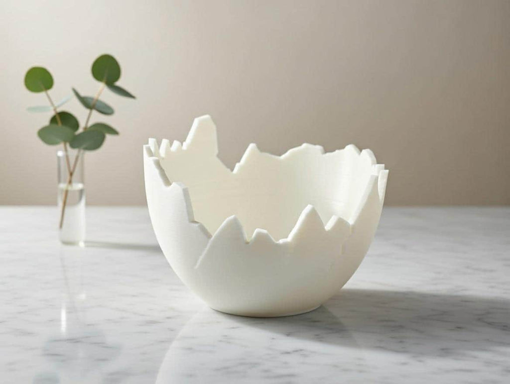 3D Printed Cracked Egg Planter – Modern Shell Bowl, Desk Organizer Tray