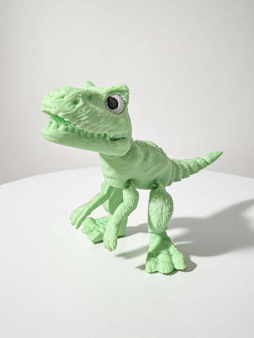 3D Printed Articulated T-Rex – UV Reactive Pastel Fidget Desk Toy