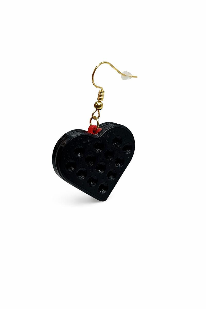 Heart Drop Earrings – Black & Red Lightweight Statement Jewelry