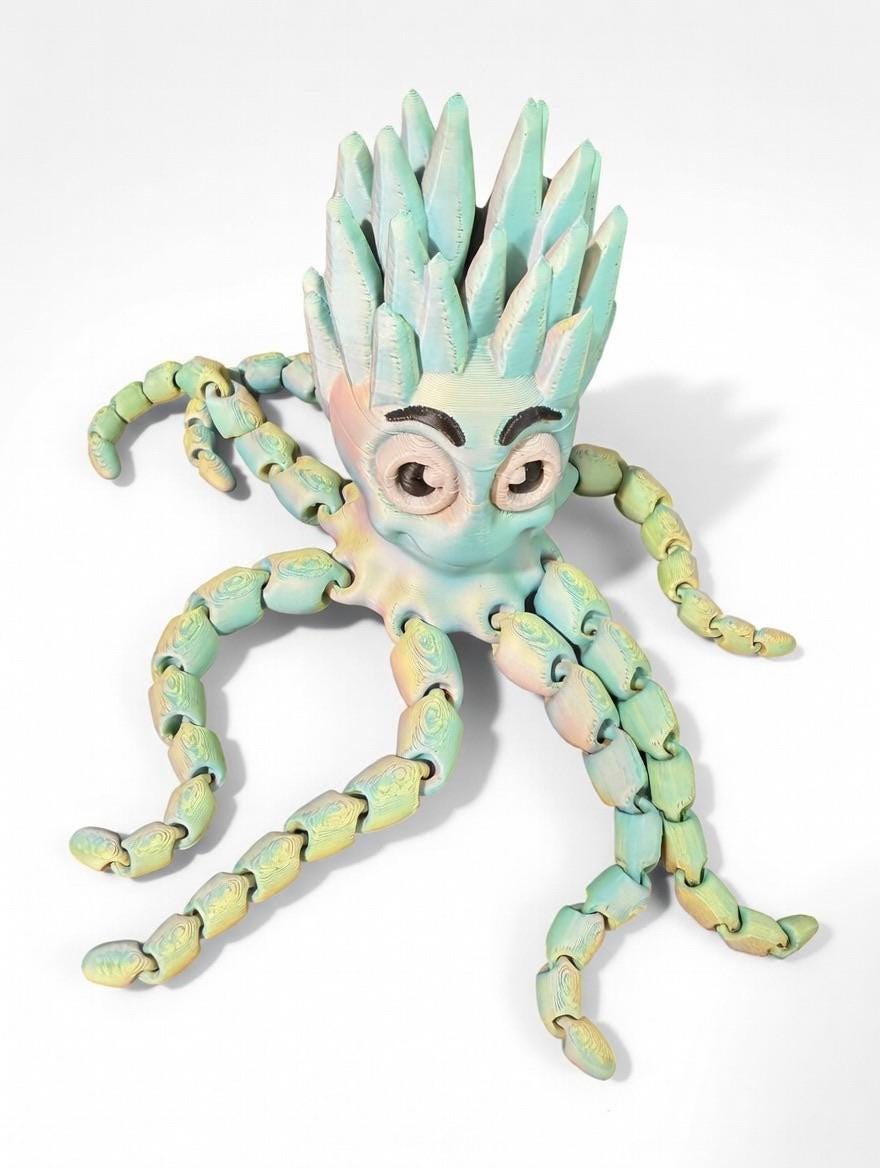 3D Printed Articulated Octopus – Pastel Rainbow Flexi Fidget Toy