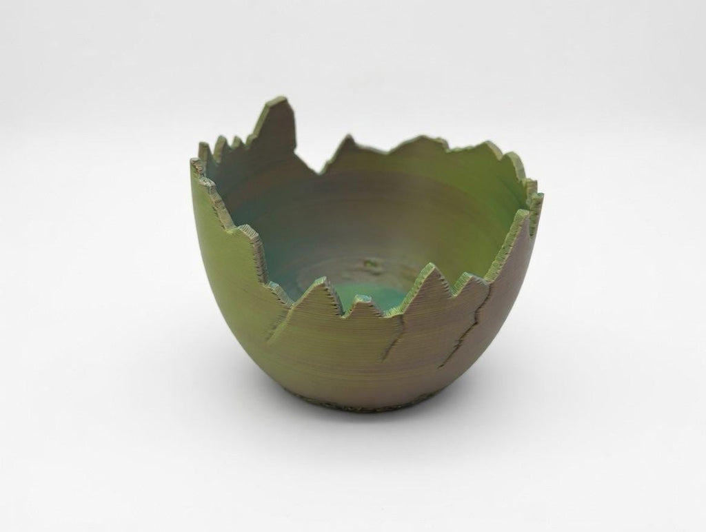 3D Printed Cracked Egg Planter – Modern Shell Bowl, Desk Organizer Tray