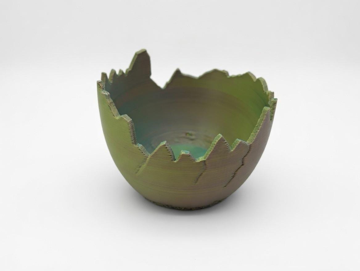 3D Printed Cracked Egg Planter – Modern Shell Bowl, Desk Organizer Tray