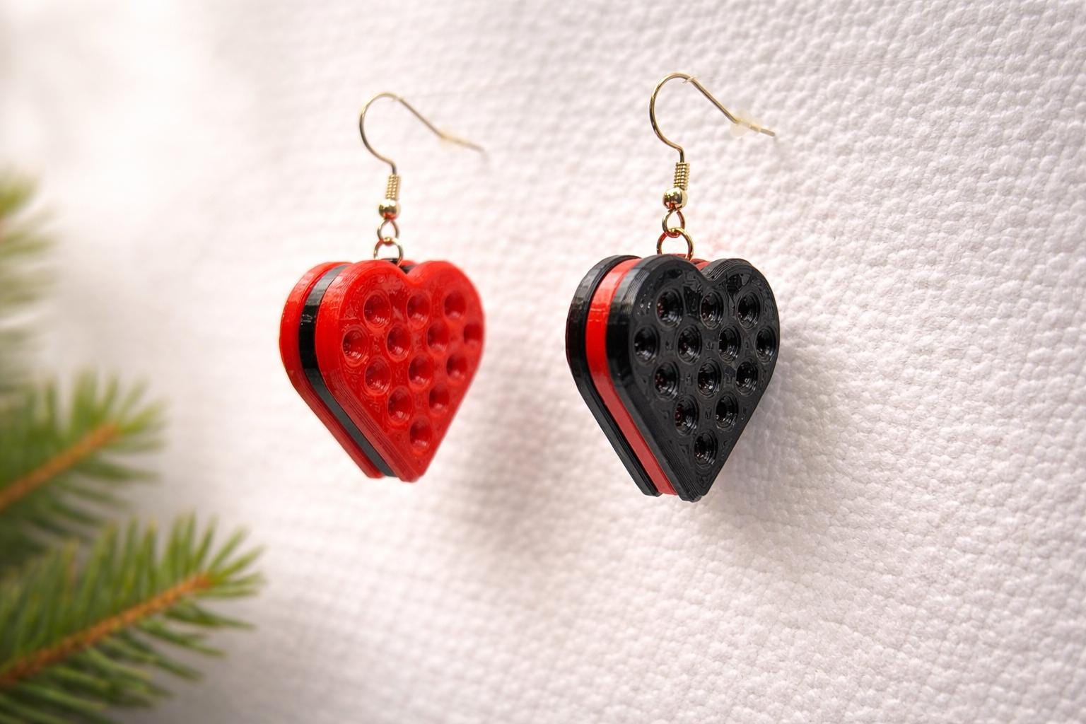 Heart Drop Earrings – Black & Red Lightweight Statement Jewelry