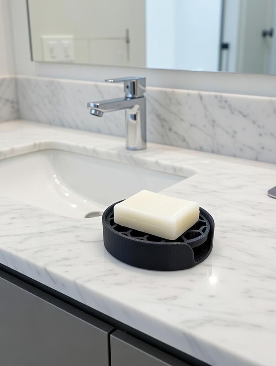 Modern Fluted Toothbrush Holder – Minimalist Bathroom Organizer Cup, Soap Tray