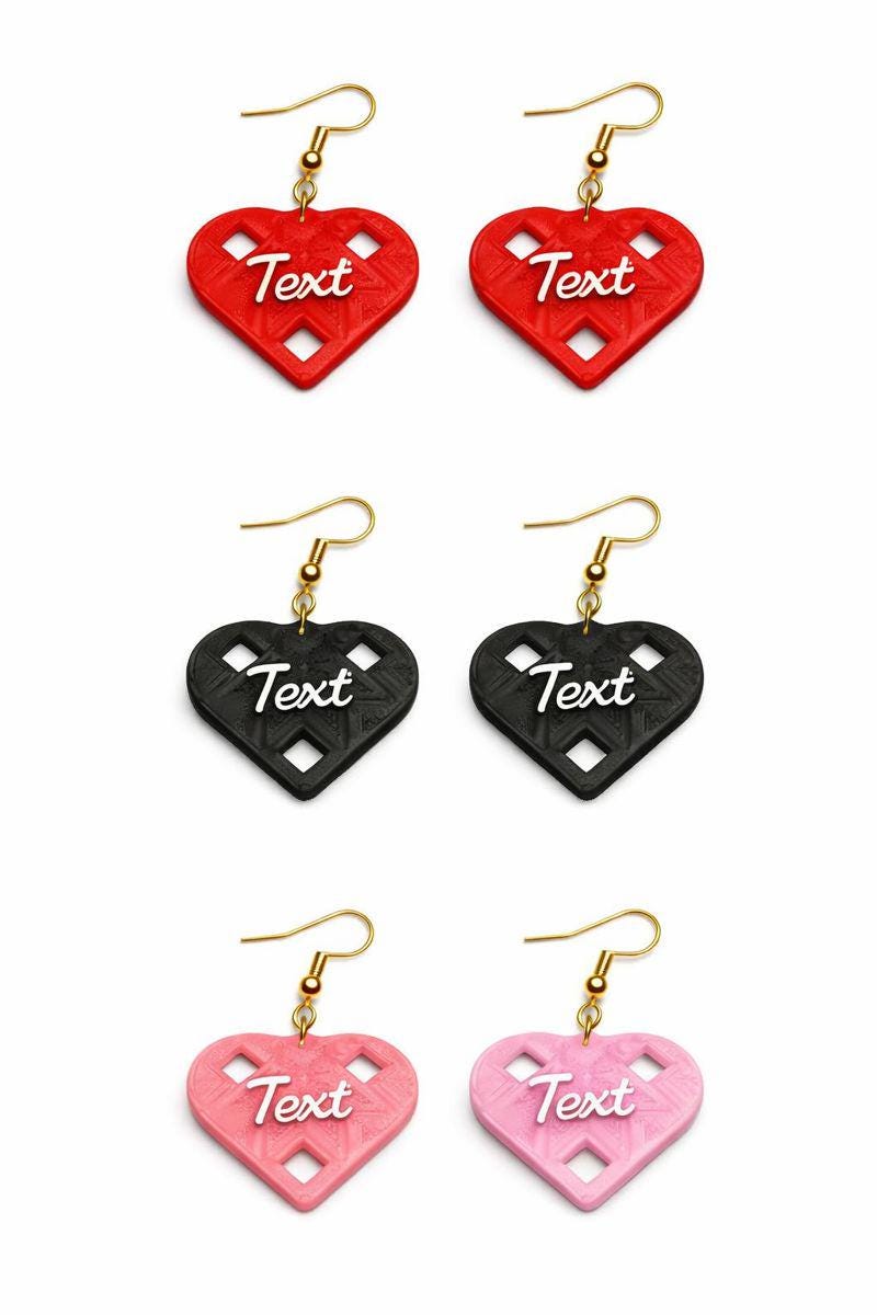 Personalized Heart Earrings – Custom Text, Handmade Valentine's Gift