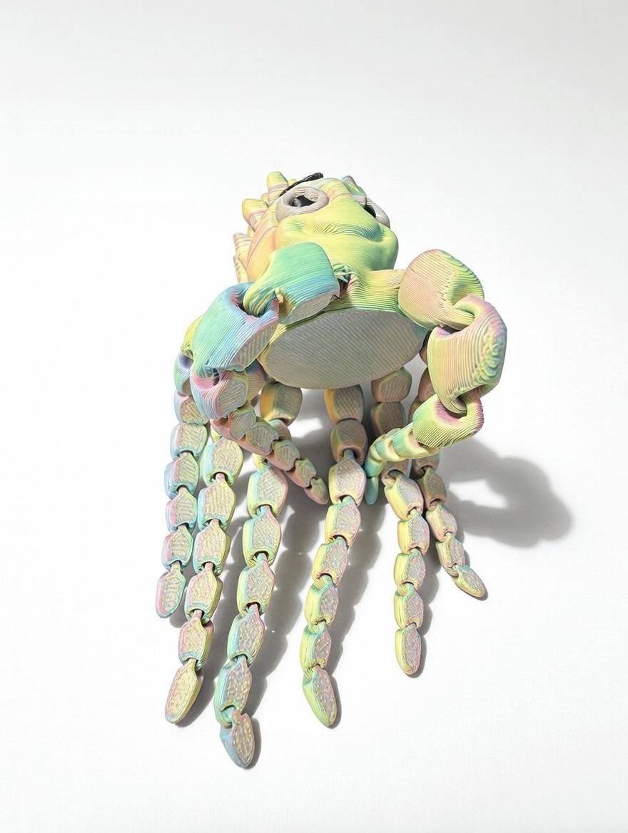3D Printed Articulated Octopus – Pastel Rainbow Flexi Fidget Toy