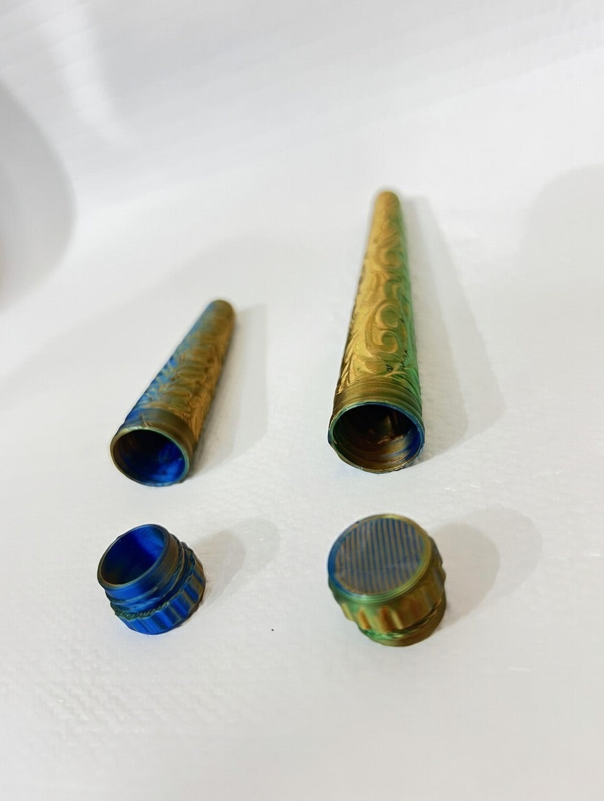 Custom Ornate Conical Storage Tube set – Protective Storage Case with Threaded Cap | Discreet Portable Carry Container