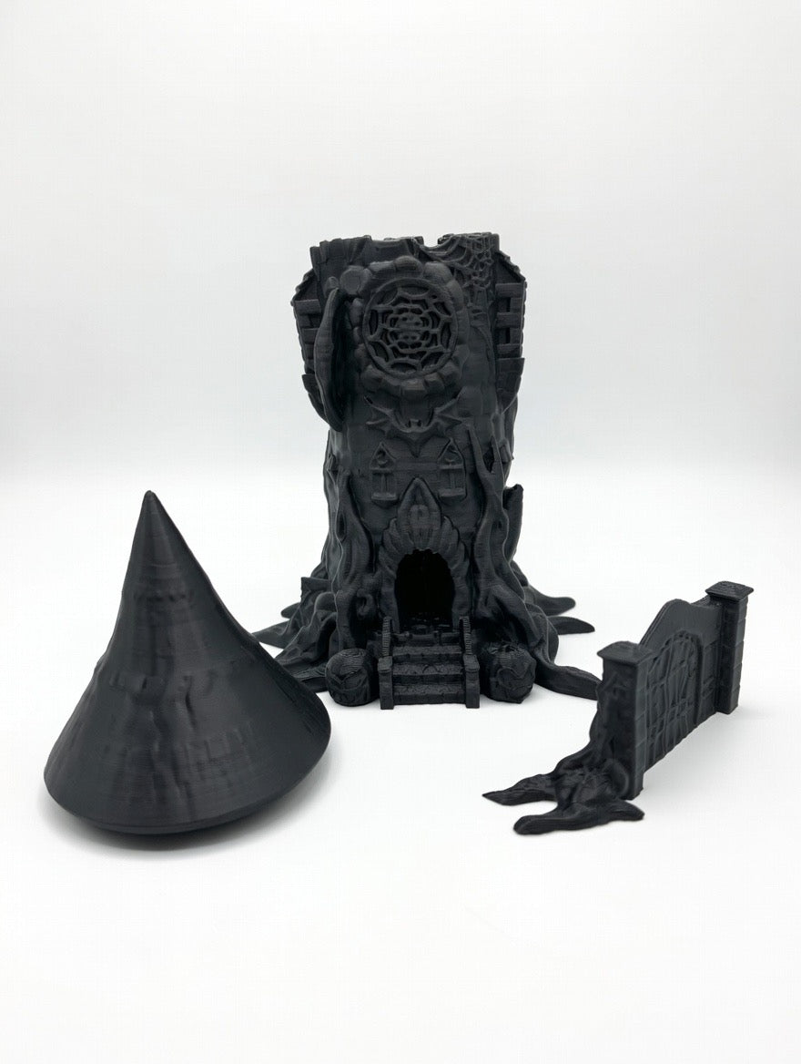 🖤 Gothic Witch Tower Dice Tower | Paintable 3Pc Set 12" Tall RPG