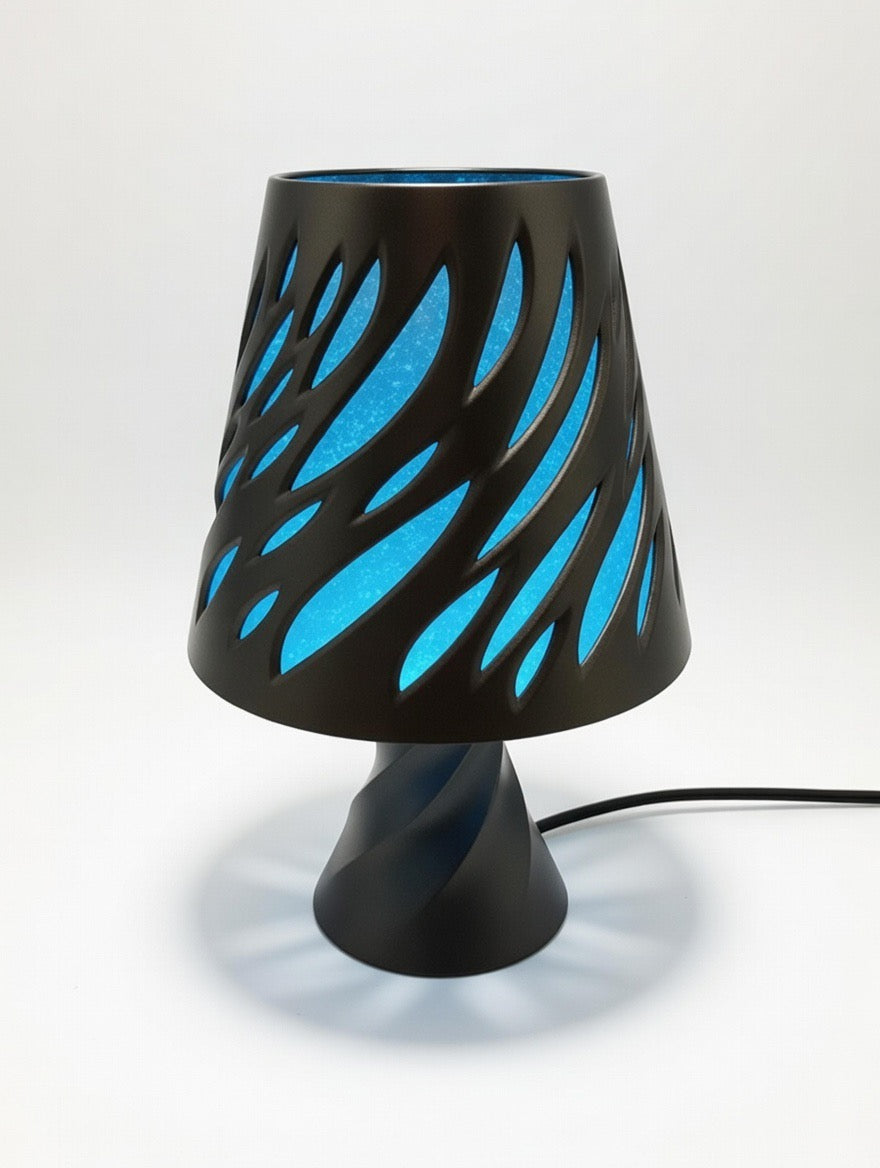 🖤 Glow in the Dark Modern Black Table Lamp | Unique Flame Cutout Night Light