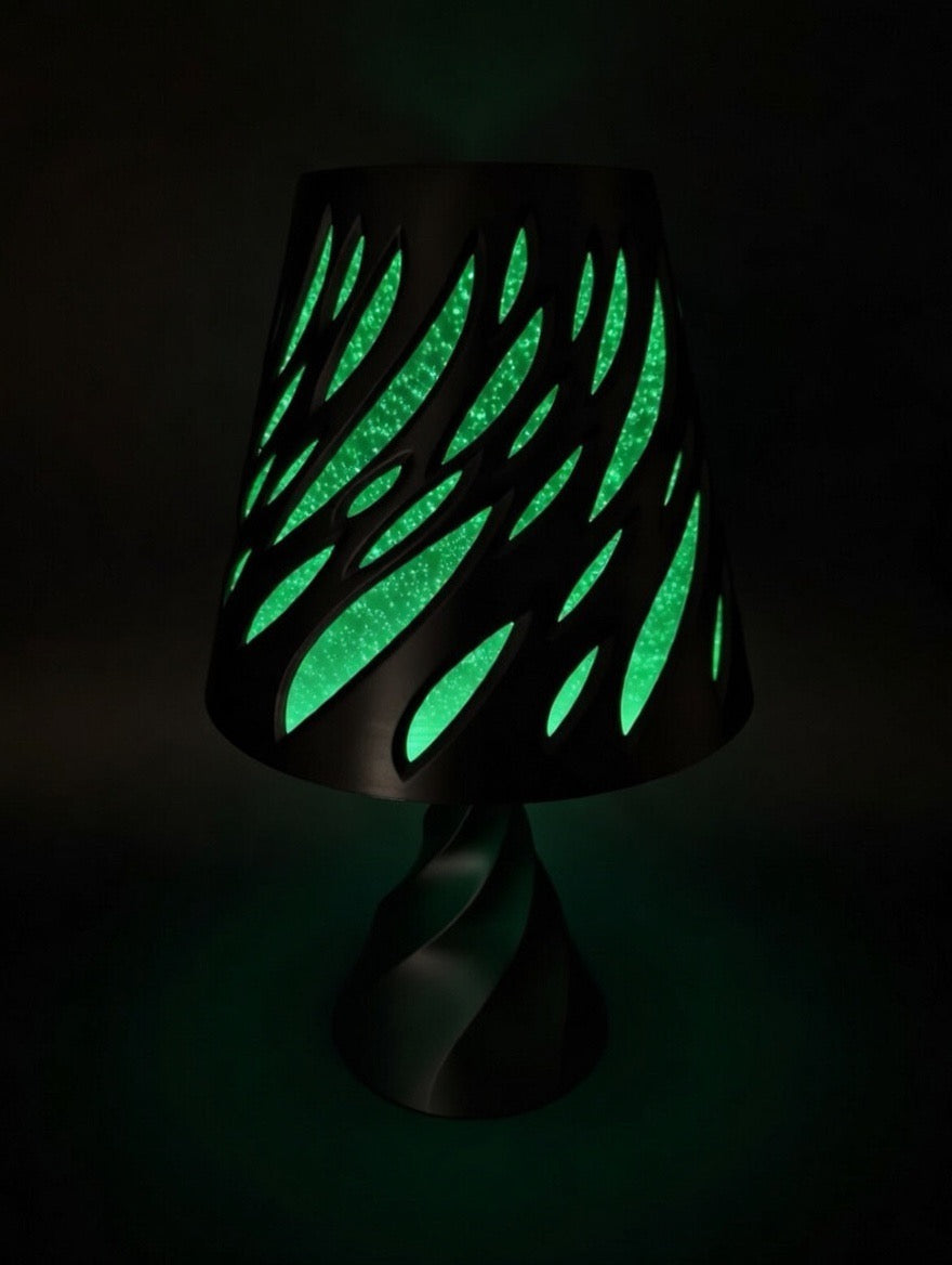 🖤 Glow in the Dark Modern Black Table Lamp | Unique Flame Cutout Night Light