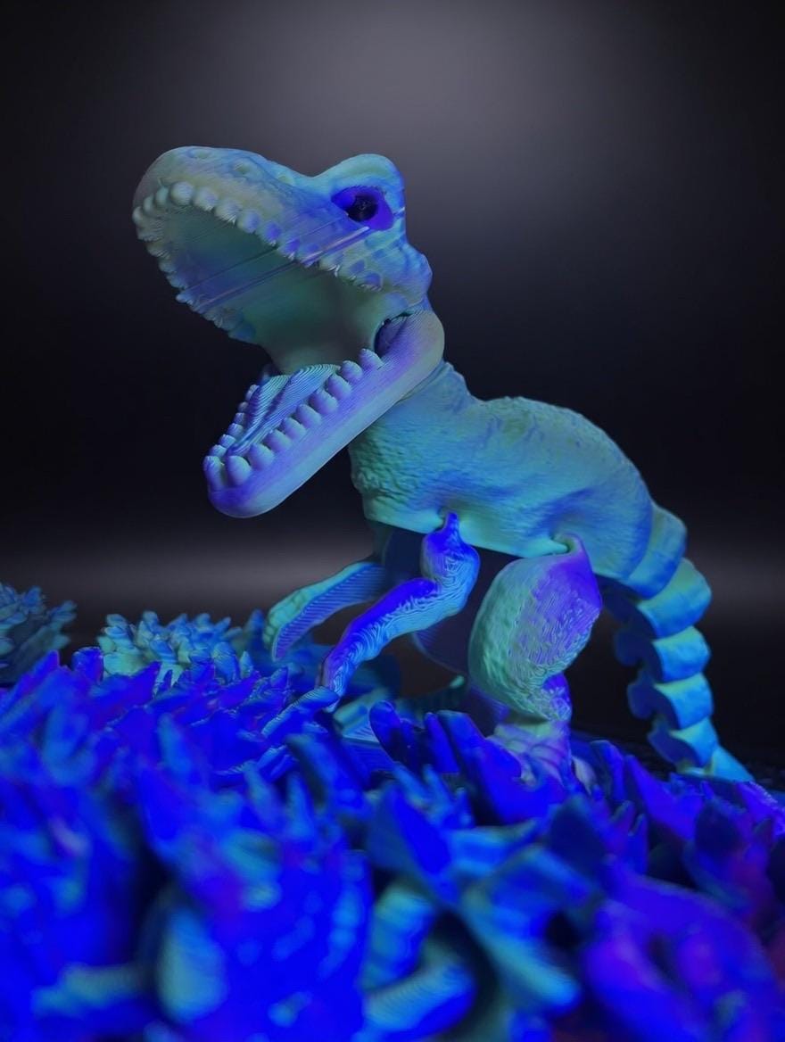 3D Printed Articulated T-Rex – UV Reactive Pastel Fidget Desk Toy