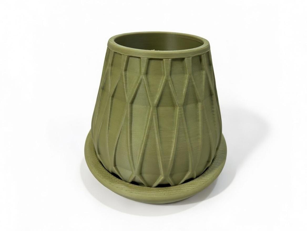 Custom Geometric Planter Pot with Matching Tray – Personalized Modern Desk Decor