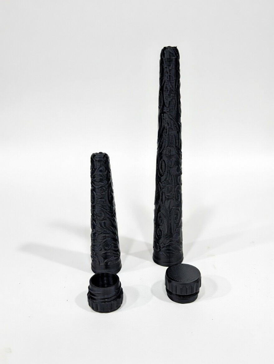 Custom Ornate Conical Storage Tube set – Protective Storage Case with Threaded Cap | Discreet Portable Carry Container