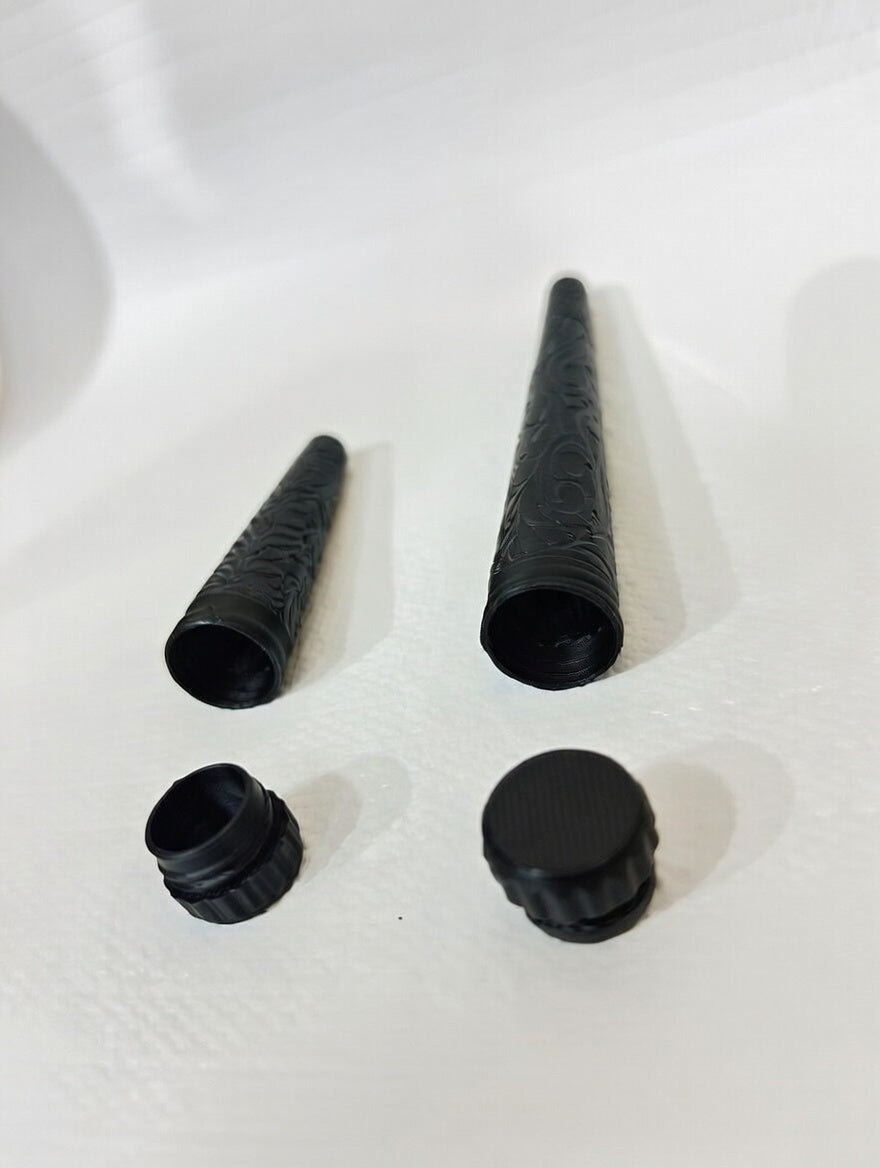 Custom Ornate Conical Storage Tube set – Protective Storage Case with Threaded Cap | Discreet Portable Carry Container