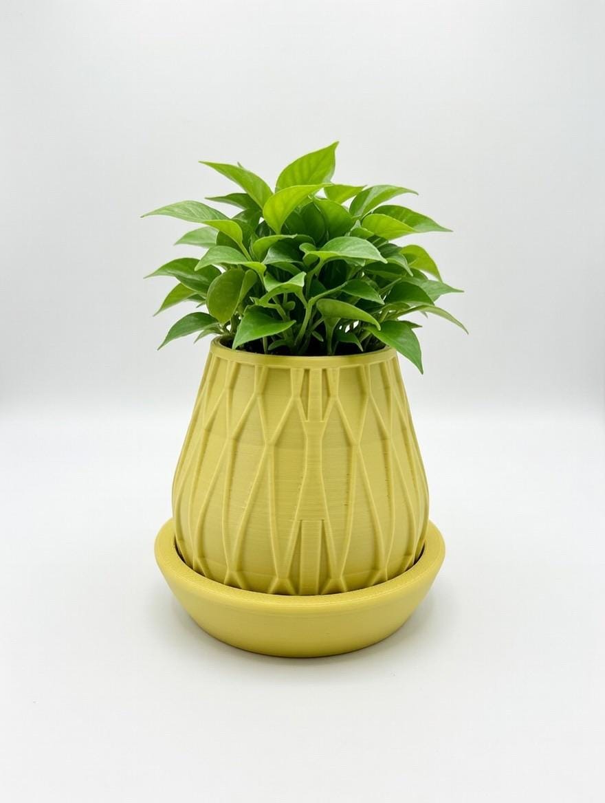 Custom Geometric Planter Pot with Matching Tray – Personalized Modern Desk Decor