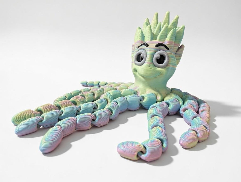 3D Printed Articulated Octopus – Pastel Rainbow Flexi Fidget Toy