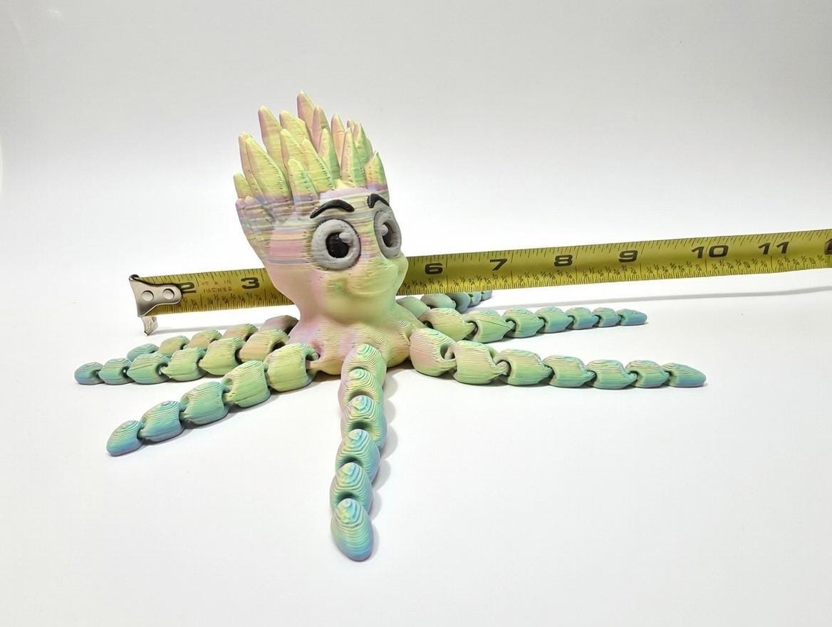 3D Printed Articulated Octopus – Pastel Rainbow Flexi Fidget Toy