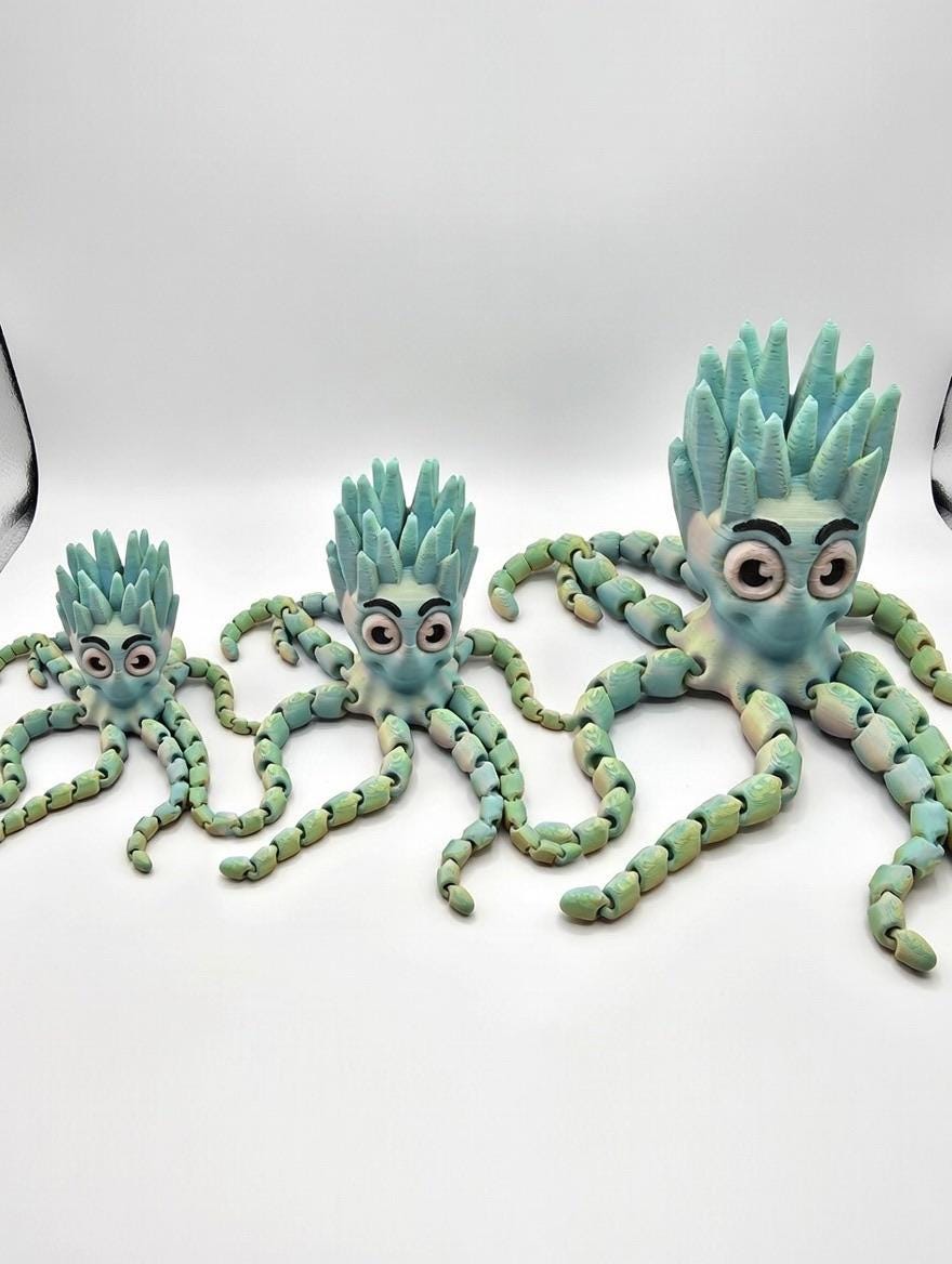 3D Printed Articulated Octopus – Pastel Rainbow Flexi Fidget Toy